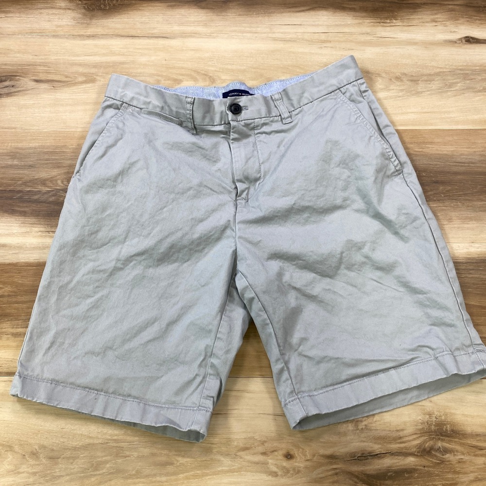 Tommy Hilfiger Chino Shorts Mens 32 Classic Stretch Cotton Flat Front Grey Prep